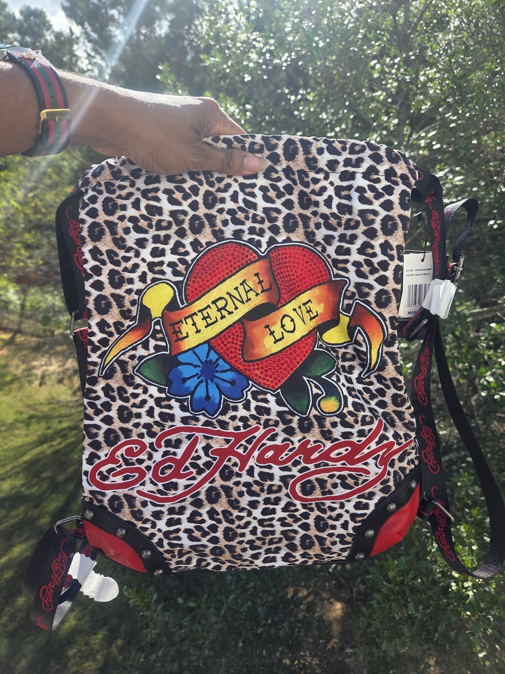 Ed Hardy Leopard Print 'Eternal Love' Sling Backpack in Multicolor